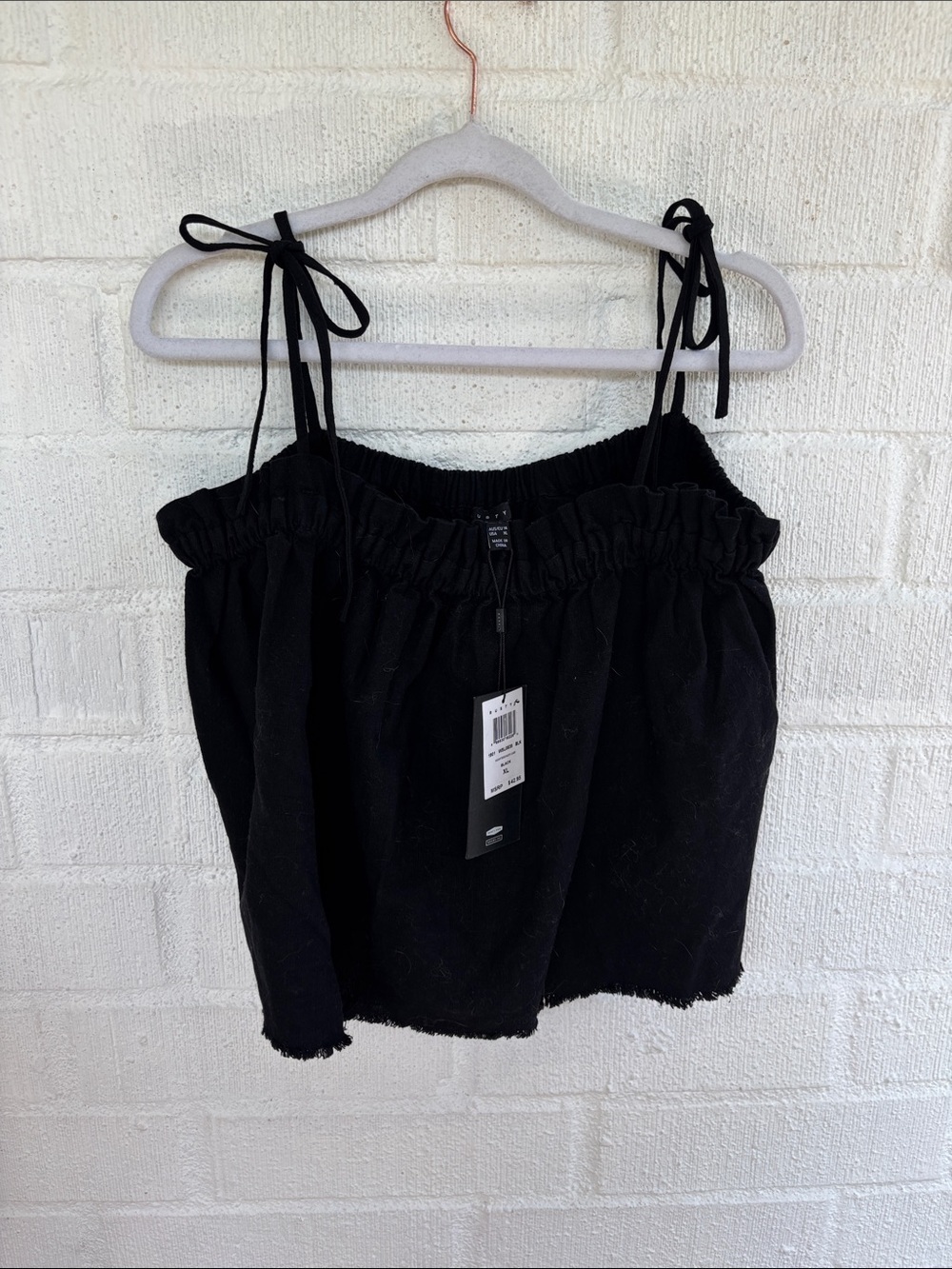 Rusty Linen Cami Black Tie-Shoulder Ruffle Tank Top sz XL